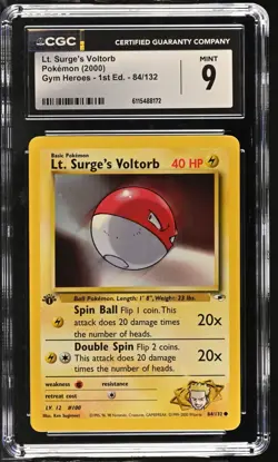 CGC MINT 9 Pokemon Lt. Surge's Voltorb 84/132 2000 Gym Heroes 1st Edition - Image 1