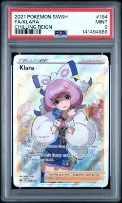 2021 POKEMON SWORD & SHIELD CHILLING REIGN #194 FULL ART/KLARA PSA 9 - Image 1