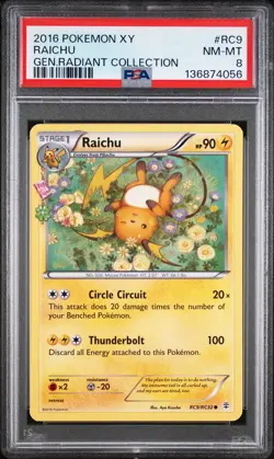 2016 POKEMON XY GENERATIONS RADIANT COLL #RC9 RAICHU PSA 8 - Image 1