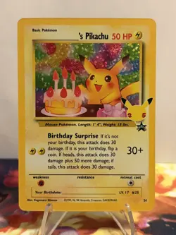 Pokemon TCG - Birthday Pikachu #24 Celebrations Collection Holo Card NM - Image 1