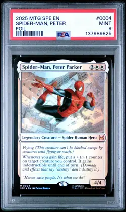 2025 MTG MARVEL'S SPIDER-MAN ETERNAL FOIL #0004 SPIDER-MAN, PETER PARKER PSA 9 - Image 1