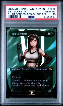 2025 MTG FINAL FANTASY CHARACTER BORDERLESS-SURGE FOIL TIFA LOCKHART PSA 10 - Image 1