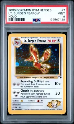 2000 POKEMON GYM HEROES HOLO #7 LT. SURGE'S FEAROW PSA 9 - Image 1