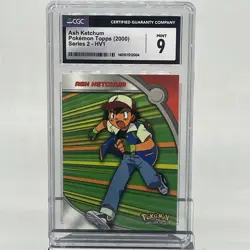 2000 Topps Pokemon TV Ash Ketchum HV1 Animation Series 2 CGC Mint 9 Low Pop - Image 1