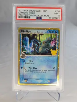 2021 Pokemon SWSH Black Star Promo Celebrations Mimikyu Holo PSA 9 Mint 603 - Image 1