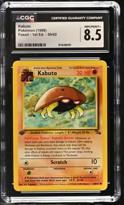 CGC NM/Mint+ 8.5 Pokemon Kabuto 50/62 1999 Fossil 1st Edition - Image 1