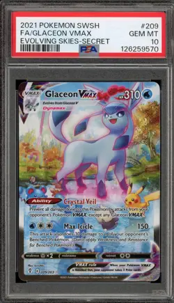 Pokemon Glaceon VMAX Evolving Skies Secret Rare Full Alt Art #209 PSA 10 - Image 1