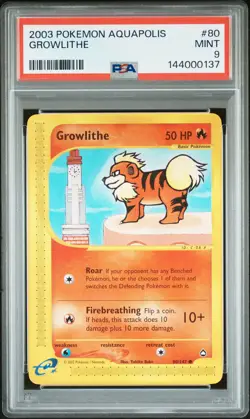 2003 POKEMON AQUAPOLIS #80 GROWLITHE PSA 9 - Image 1