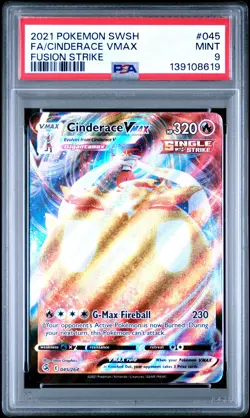 2021 POKEMON SWORD & SHIELD FUSION STRIKE #045 FULL ART/CINDERACE VMAX PSA 9 - Image 1