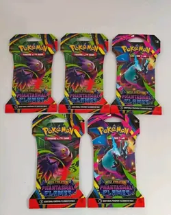 5 Pokemon Card Lot Sleeved Booster Packs Mega Evolution Phantasmal Flames - Image 1