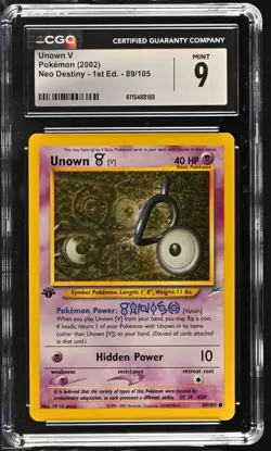 CGC MINT 9 Pokemon Unown V 89/105 2002 Neo Destiny 1st Edition - Image 1