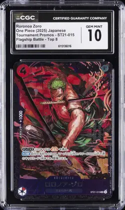 2025 ONE PIECE JPN TOURNAMENT PROMOS #ST21-015 RORONOA ZORO CGC 10 GEM MINT - Image 1