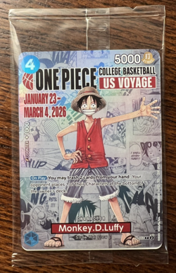 One Piece Monkey D. Luffy US Voyage College Basketball Promo Card Gonzaga SEALED - Image 1