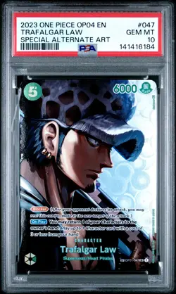 2023 ONE PIECE OP04-KINGDOMS OF INTRIGUE #047 TRAFALGAR LAW PSA 10 - Image 1