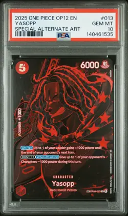 2025 ONE PIECE OP12-LEGACY OF THE MASTER SPECIAL ALTERNATE ART YASOPP PSA 10 - Image 1