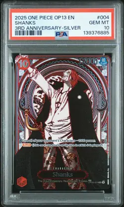 One Piece CCG Shanks Silver Special Alt Art Anniversary Holo PSA 10 Gem Mint TCG - Image 1