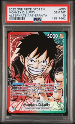 2022 ONE PIECE OP01-ROMANCE DAWN ALTERNATE ART-ERRATA MONKEY D. LUFFY PSA 10 - Image 1