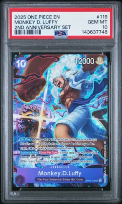 2025 ONE PIECE ENGLISH VERSION 2ND ANNIVERSARY SET #119 MONKEY D. LUFFY PSA 10 - Image 1