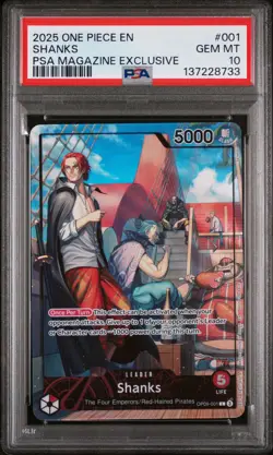 2025 ONE PIECE PROMOS PSA MAGAZINE EXCLUSIVE #001 SHANKS PSA 10 - Image 1