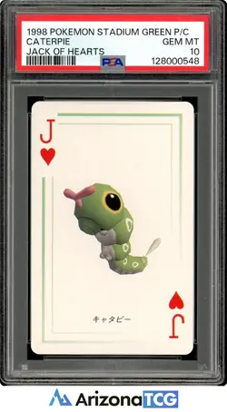 Pokemon 1998 Caterpie Jack Of Hearts Pokemon Stadium Red Playing Card PSA 10 - Image 1