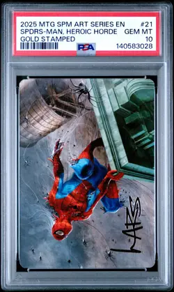 2025 MTG MARVEL'S SPIDER-MAN ART SER #21 SPIDERS-MAN, HEROIC HORDE PSA 10 - Image 1