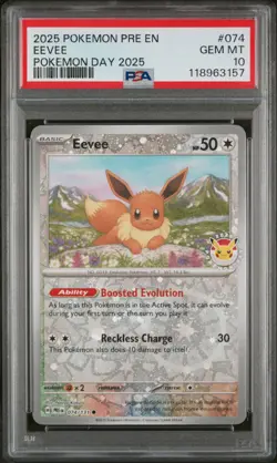 2025 POKEMON PRE EN-PRISMATIC EVOLUTIONS POKEMON DAY 2025 #074 EEVEE PSA 10 - Image 1
