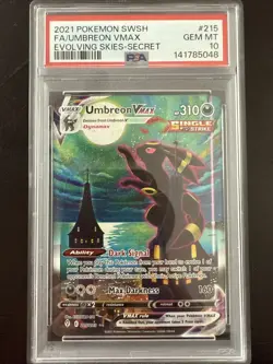 2021 Pokemon SWSH Evolving Skies Full Art Umbreon VMax 215/203 PSA 10 New Cert - Image 1