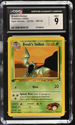 CGC MINT 9 Pokemon Brock's Golbat 39/132 2000 Gym Heroes 1st Edition - Image 1