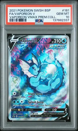 2021 POKEMON SWSH PREMIUM COLLECTION PROMO #181 FULL ART/VAPOREON V PSA 10 - Image 1