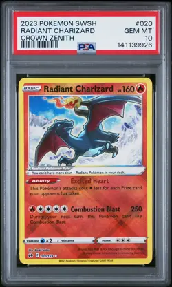 2023 POKEMON SWORD & SHIELD CROWN ZENITH #020 RADIANT CHARIZARD PSA 10 - Image 1