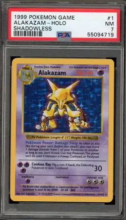Pokemon Alakazam Base Set Shadowless Holo Rare #1 PSA 7 - Image 1