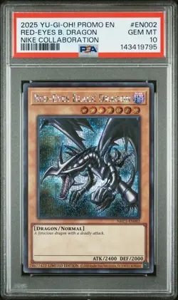 2025 YU-GI-OH! NIKE COLLABORATION PROMO #EN002 RED-EYES BLACK DRAGON PSA 10 - Image 1