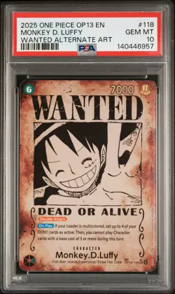 2025 ONE PIECE OP13-CARRYING ON HIS WILL #118 MONKEY D. LUFFY PSA 10 - Image 1