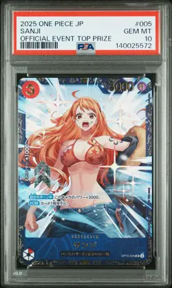 2025 ONE PIECE JPN PROMOS OFFICIAL EVENT TOP PRIZE #005 SANJI PSA 10 - Image 1