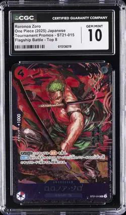 2025 ONE PIECE JPN TOURNAMENT PROMOS #ST21-015 RORONOA ZORO CGC 10 GEM MINT - Image 1
