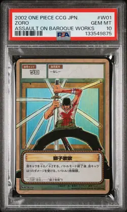 2002 BANDAI ONE PIECE CCG JPN ASSAULT ON BAROQUE WORKS #W01 ZORO PSA 10 - Image 1