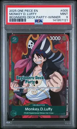 2025 ONE PIECE BEGINNERS DECK PARTY PACK WINNER #005 MONKEY D. LUFFY PSA 9 - Image 1