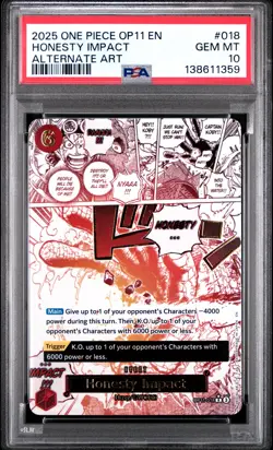2025 ONE PIECE OP11-A FIST OF DIVINE SPEED ALTERNATE ART HONESTY IMPACT PSA 10 - Image 1
