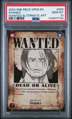 2024 ONE PIECE OP09-EMPERORS IN THE NEW WORLD WANTED ALTERNATE ART SHANKS PSA 10 - Image 1