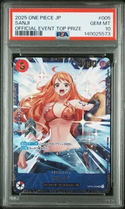 2025 ONE PIECE JPN PROMOS OFFICIAL EVENT TOP PRIZE #005 SANJI PSA 10 - Image 1