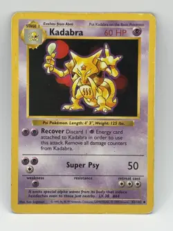 Kadabra 32/102 Base Set Shadowless Pokemon Card HP - Image 1