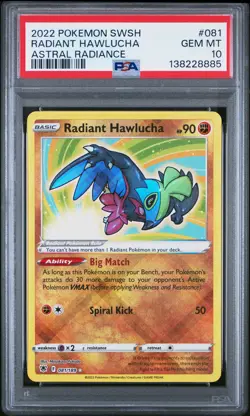 2022 POKEMON SWORD & SHIELD ASTRAL RADIANCE #081 RADIANT HAWLUCHA PSA 10 - Image 1