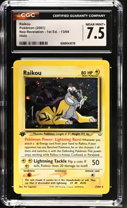 POKEMON CGC 7.5 Raikou 13/64 2001 Neo Revelation - 1st Edition Rare Holo *3078 - Image 1
