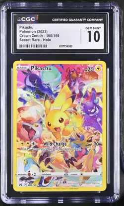 2023 Pokemon Pikachu Crown Zenith 160/159 SR CGC GEM MINT 10 - Image 1