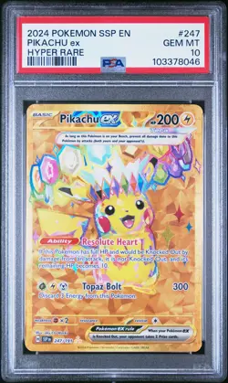 2024 POKEMON SSP EN-SURGING SPARKS HYPER RARE #247 PIKACHU EX PSA 10 - Image 1