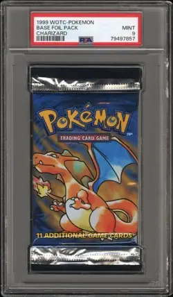 Pokemon Charizard Pack 1999 Base Set Base Foil Pack PSA 9 - Image 1