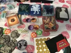 Pokemon TCG Accessory Lot Tins Coins Sleeves Dice ETBs EMPTY Packs Free Ship - Image 3