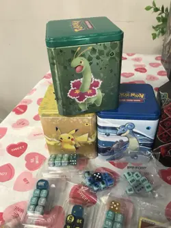 Pokemon TCG Accessory Lot Tins Coins Sleeves Dice ETBs EMPTY Packs Free Ship - Image 5
