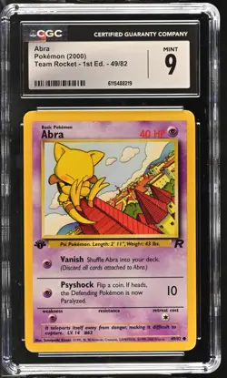 CGC MINT 9 Pokemon Abra 49/82 2000 Team Rocket 1st Edition - Image 1