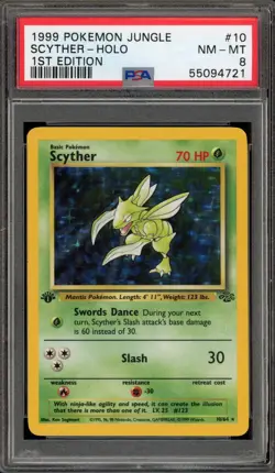 Pokemon Scyther Jungle 1st Edition Holo Rare #10 PSA 8 - Image 1